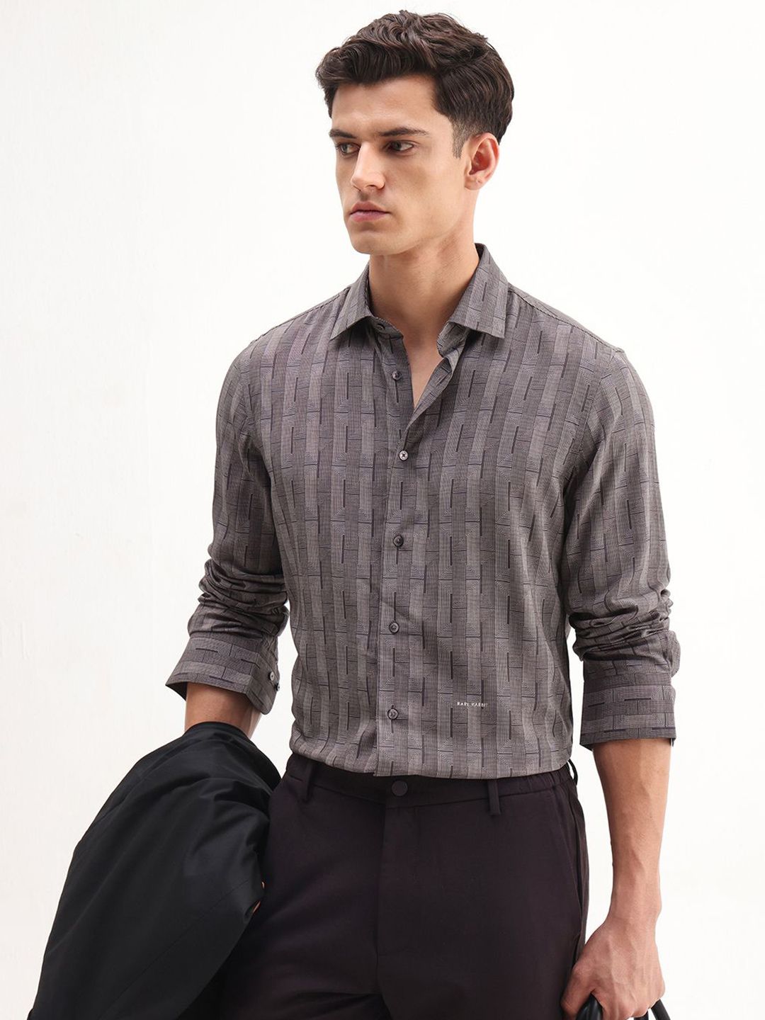 RARE RABBIT Men Smart Slim Fit Textured Spread Collar Formal Shirt-picture-11