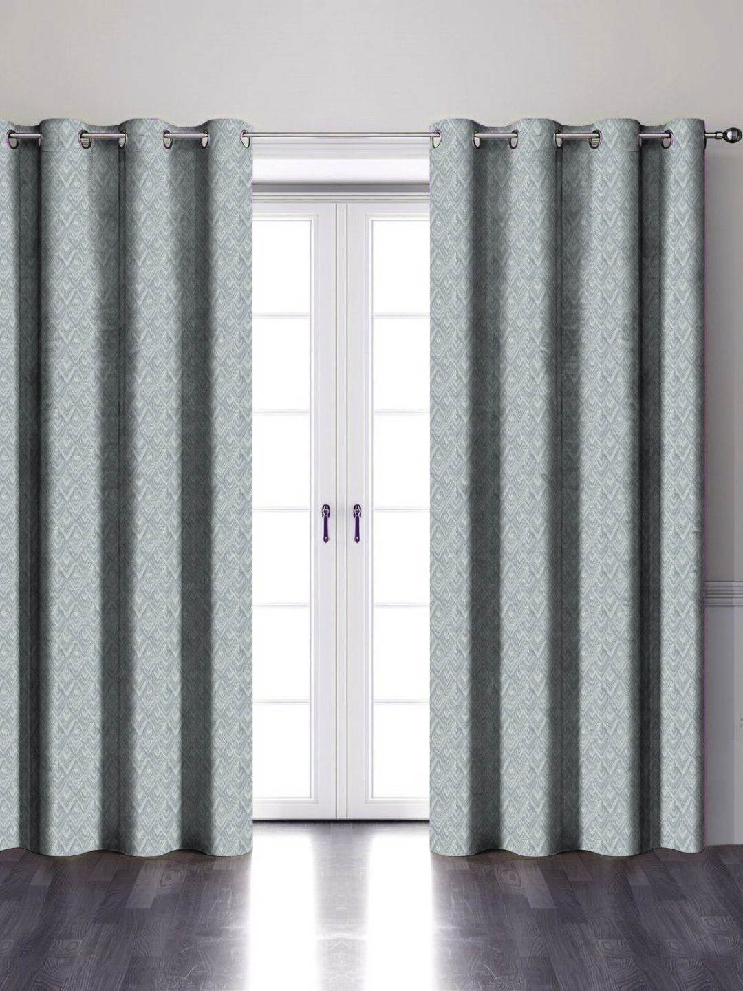 Aura Grey 2 Pieces Room Darkening Long Door Curtains-image-4