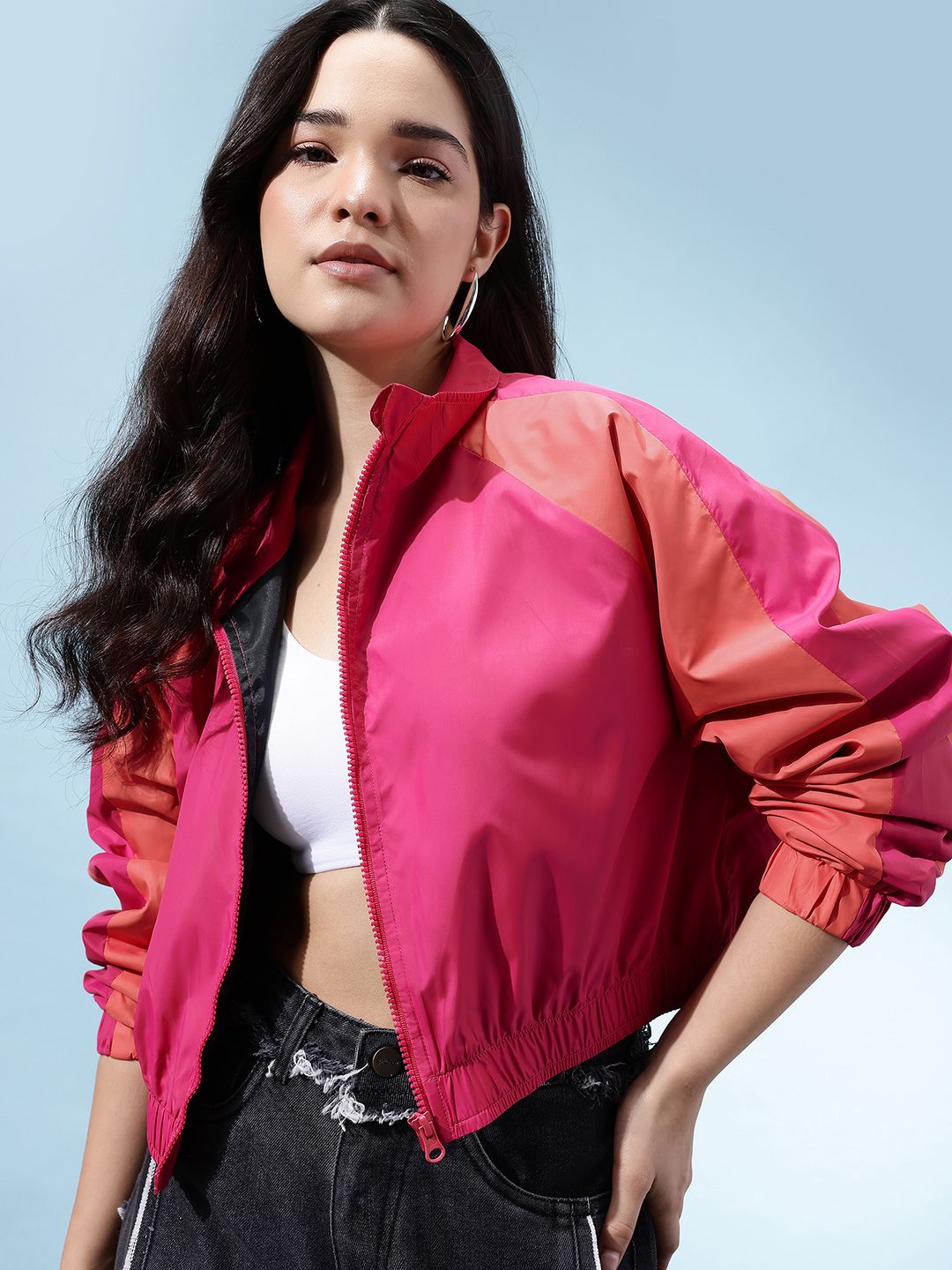 glitchez Mock Collar Windcheater Crop Bomber Jacket-picture-15
