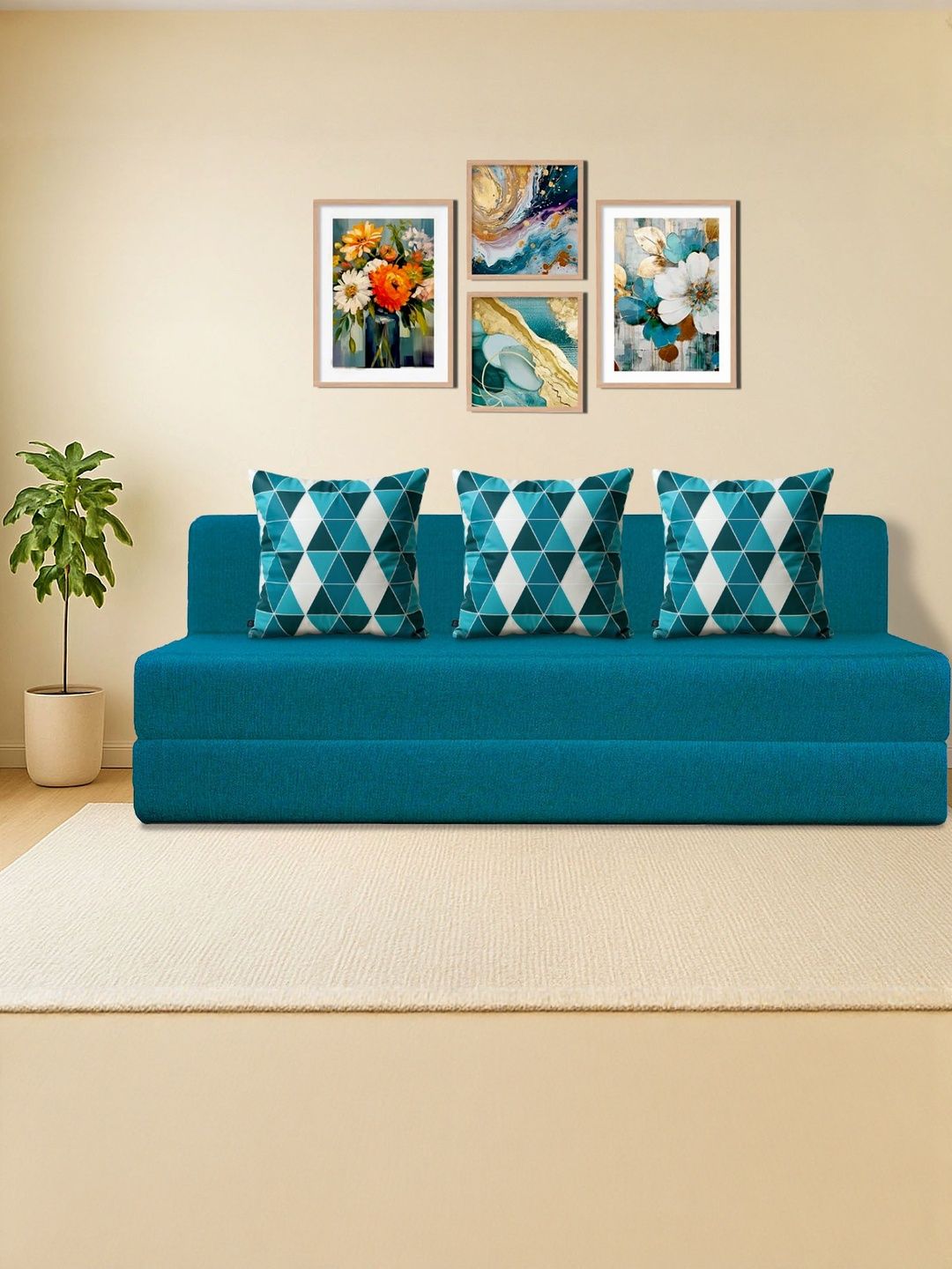 Clex Sea Green 3 Seater Foam Fold Out Sofa Cum Bed