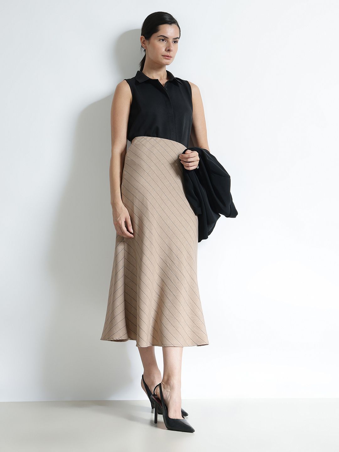 FableStreet Striped A-Line Midi Skirt-picture-13