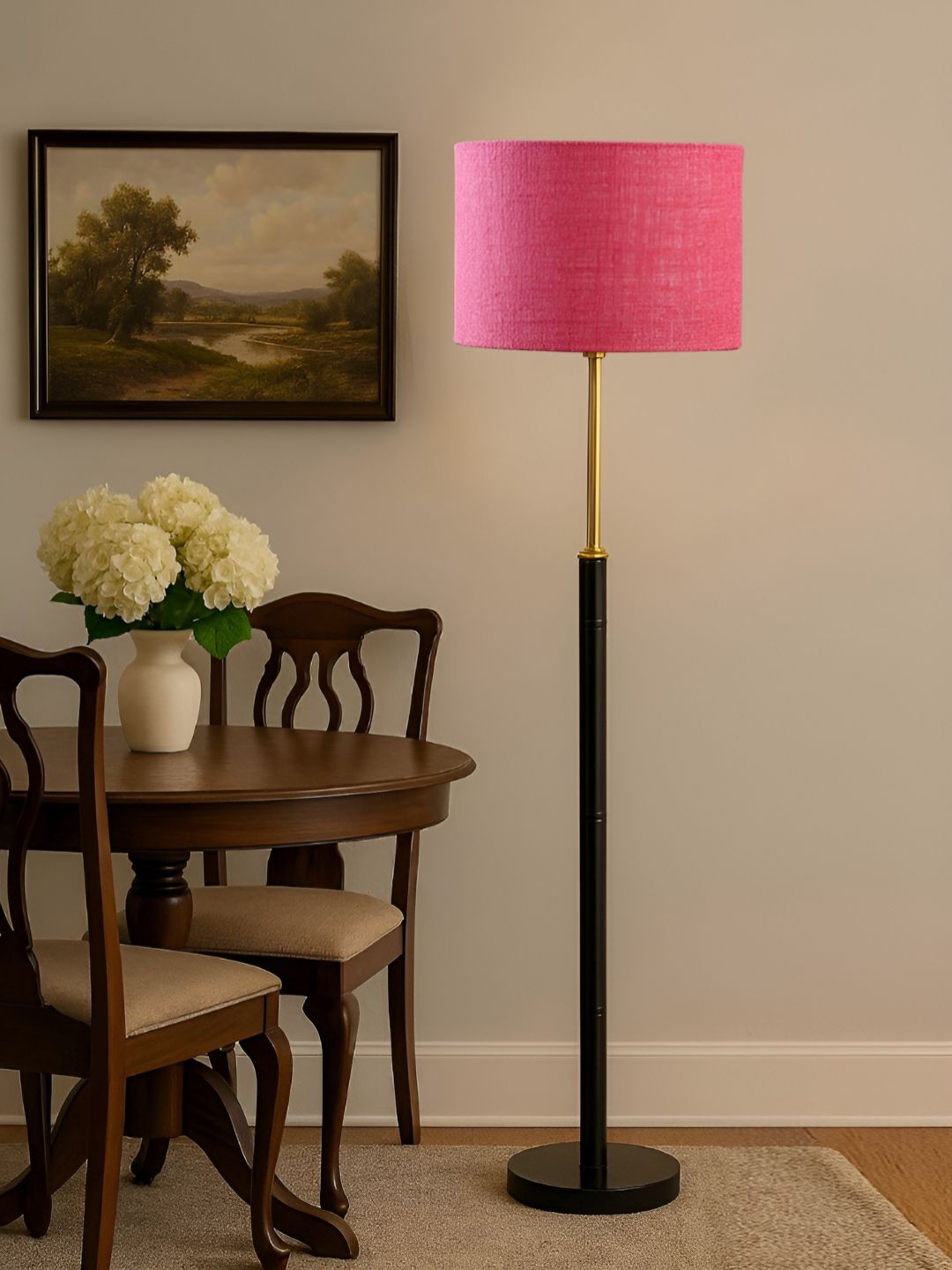 Devansh Pink & Black Cylinder Wooden Floor Lamp-picture-16