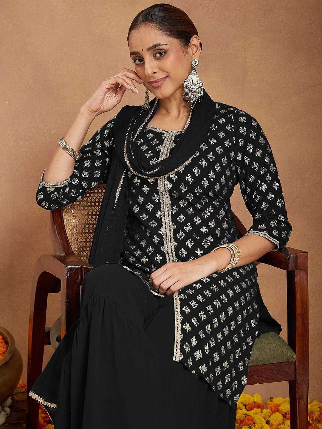 Janasya Women Ethnic Motifs Printed Kurti with Sharara & Dupatta-picture-39