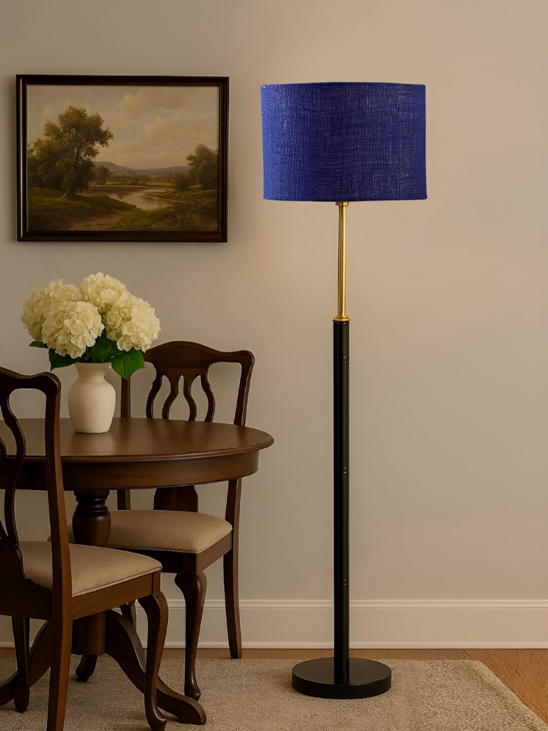 Devansh Blue & Black Cylinder Wooden Floor Lamp-picture-14