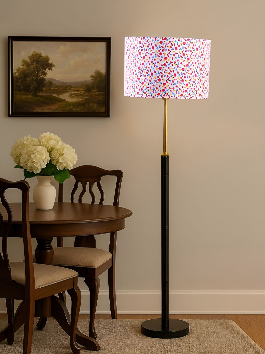 Devansh White & Black Printed Cylinder Wooden Floor Lamp-picture-6