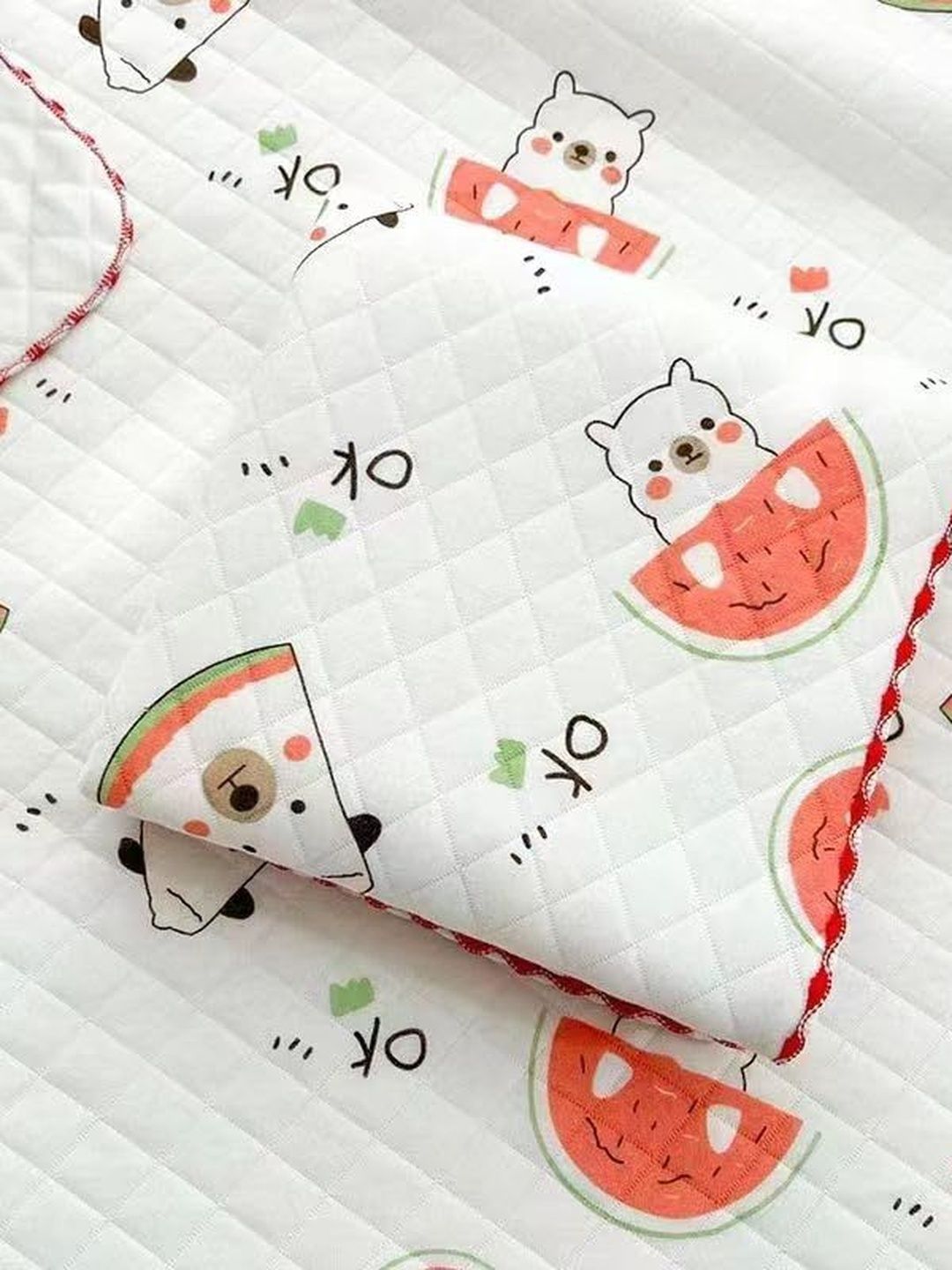 Reexplore Infants White Watermelon Printed 120 GSM Knitted Cotton Swaddle Cloth Sheet