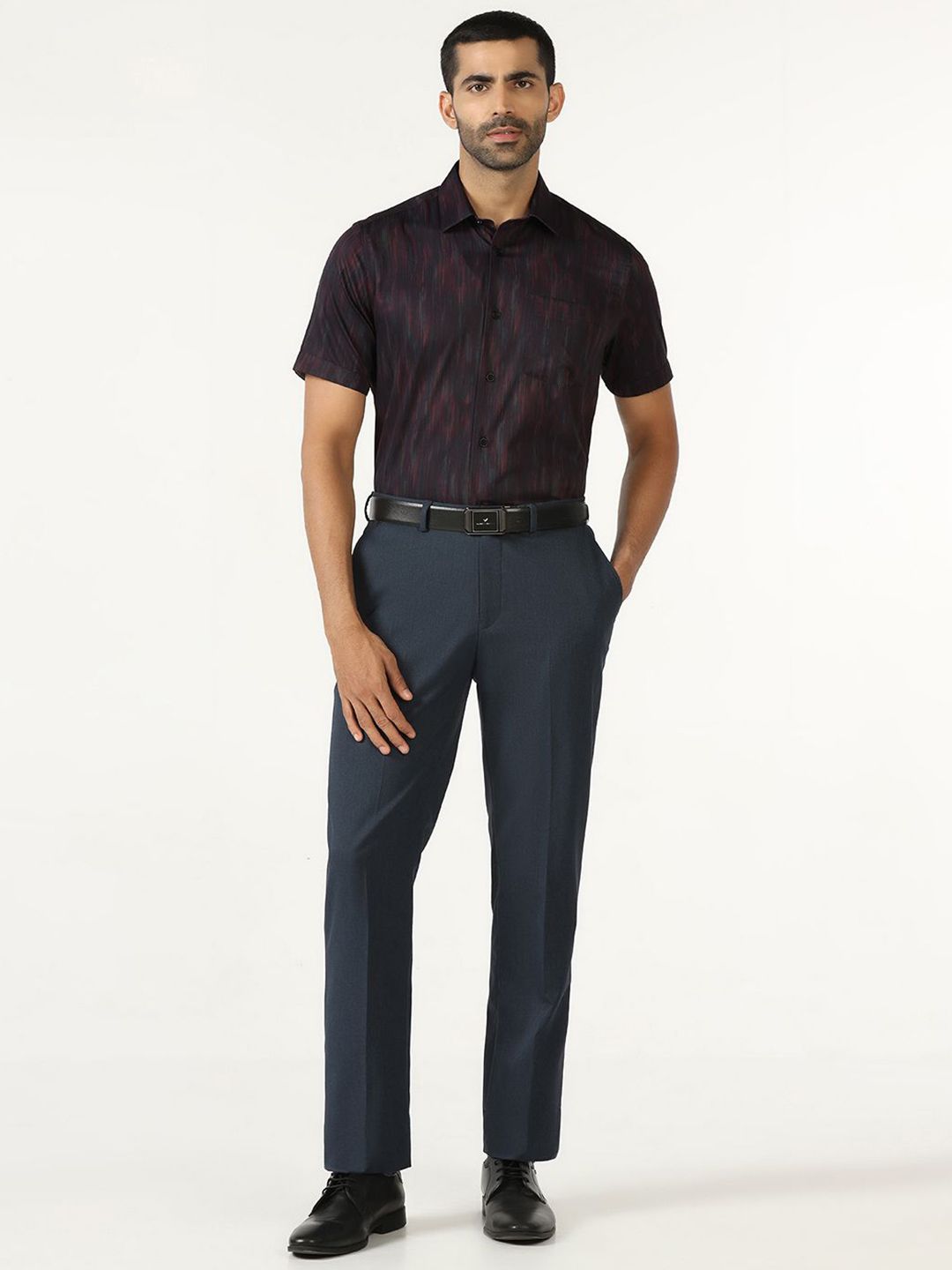 Blackberrys Men India Slim Fit Textured Spread Collar Pure Cotton Formal Shirt-image-25