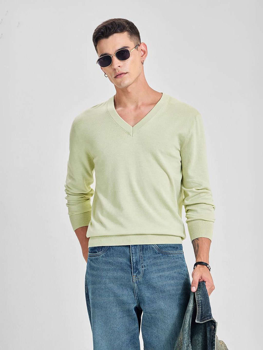 Snitch Men Light Green Solid Pullover Sweaters-picture-43