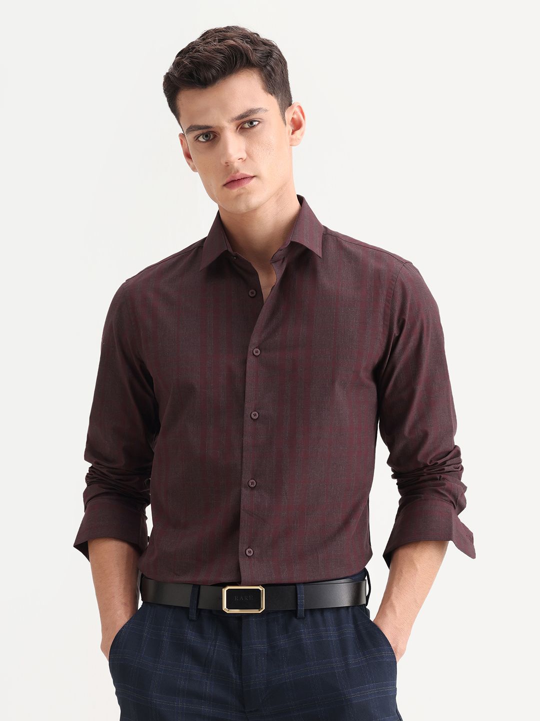 RARE RABBIT Men Smart Slim Fit Vertical Striped Spread Collar Cotton Formal Shirt-picture-14