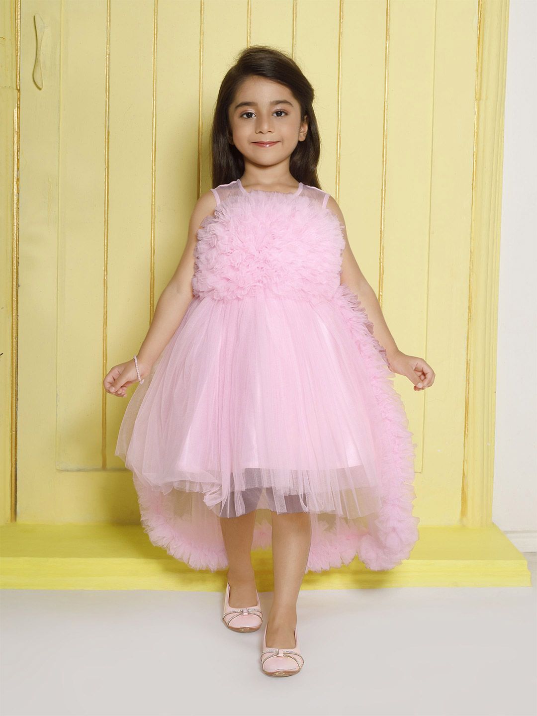 Ministitch Girls Round Neck Ruffled Net Fit & Flare Dress-picture-12