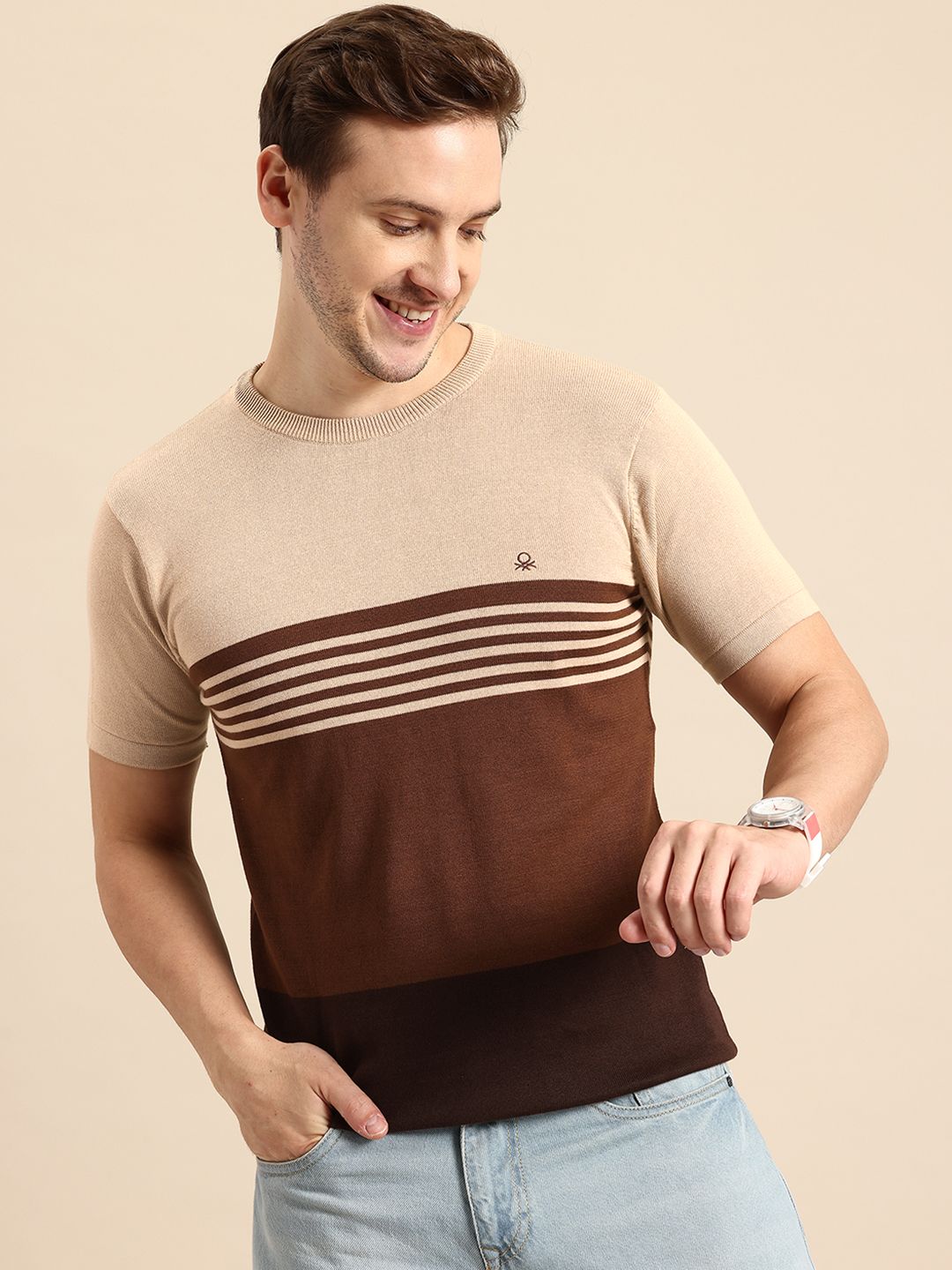 United Colors of Benetton Pure Cotton Colourblocked Pullover Sweaters-picture-34