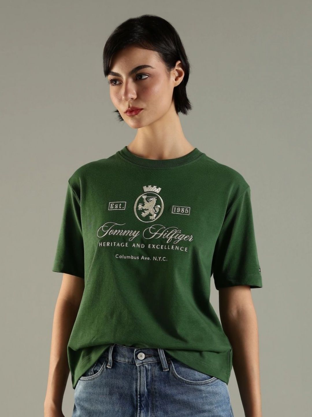 Tommy Hilfiger Women Brand Logo Printed Round Neck Cotton Relaxed Fit T-shirt-picture-30