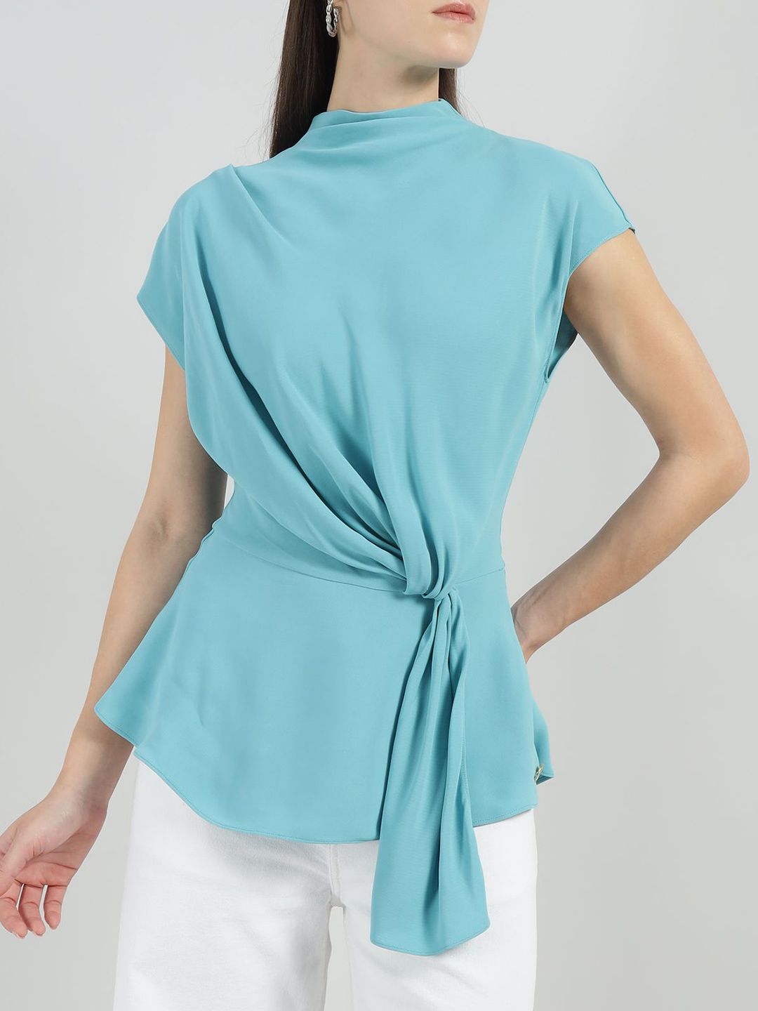 Karl Lagerfeld Women High Neck Knot Peplum Top-picture-43
