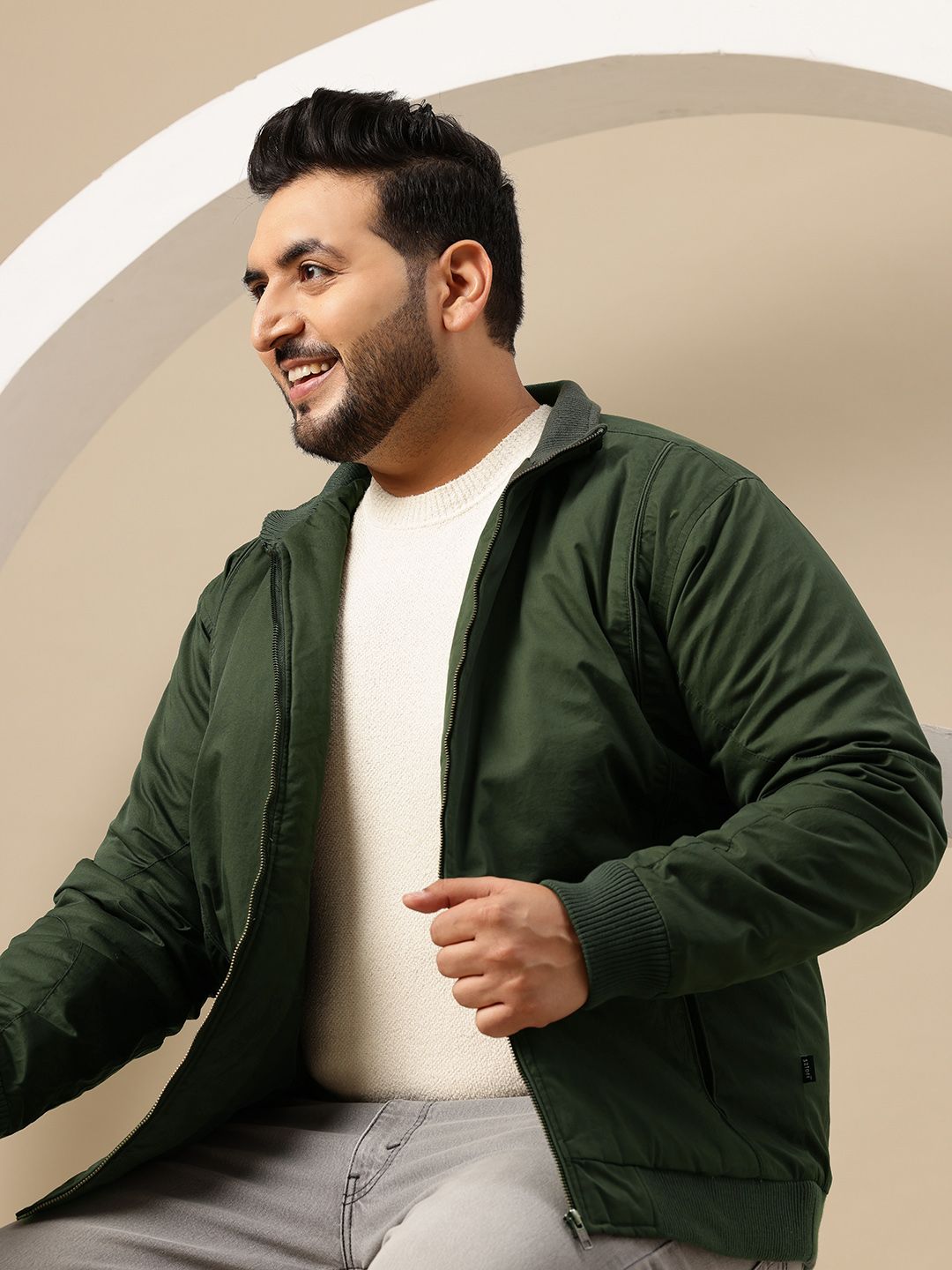 Sztori Plus SIze Mock Collar Padded Bomber Jacket-picture-27