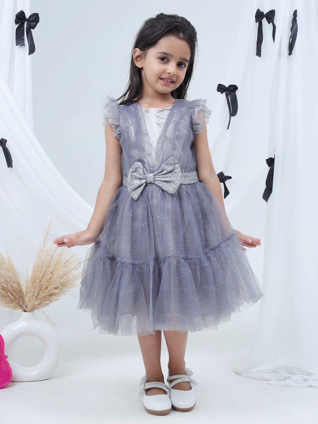 LIL DRAMA Girls Flutter Sleeve A-Line Dress-picture-28