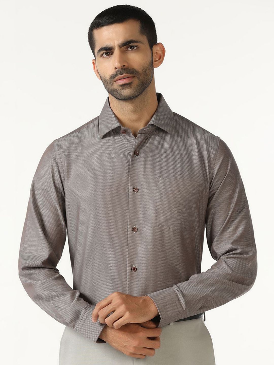 Blackberrys Men India Slim Fit Textured Spread Collar Pure Cotton Formal Shirt-picture-36