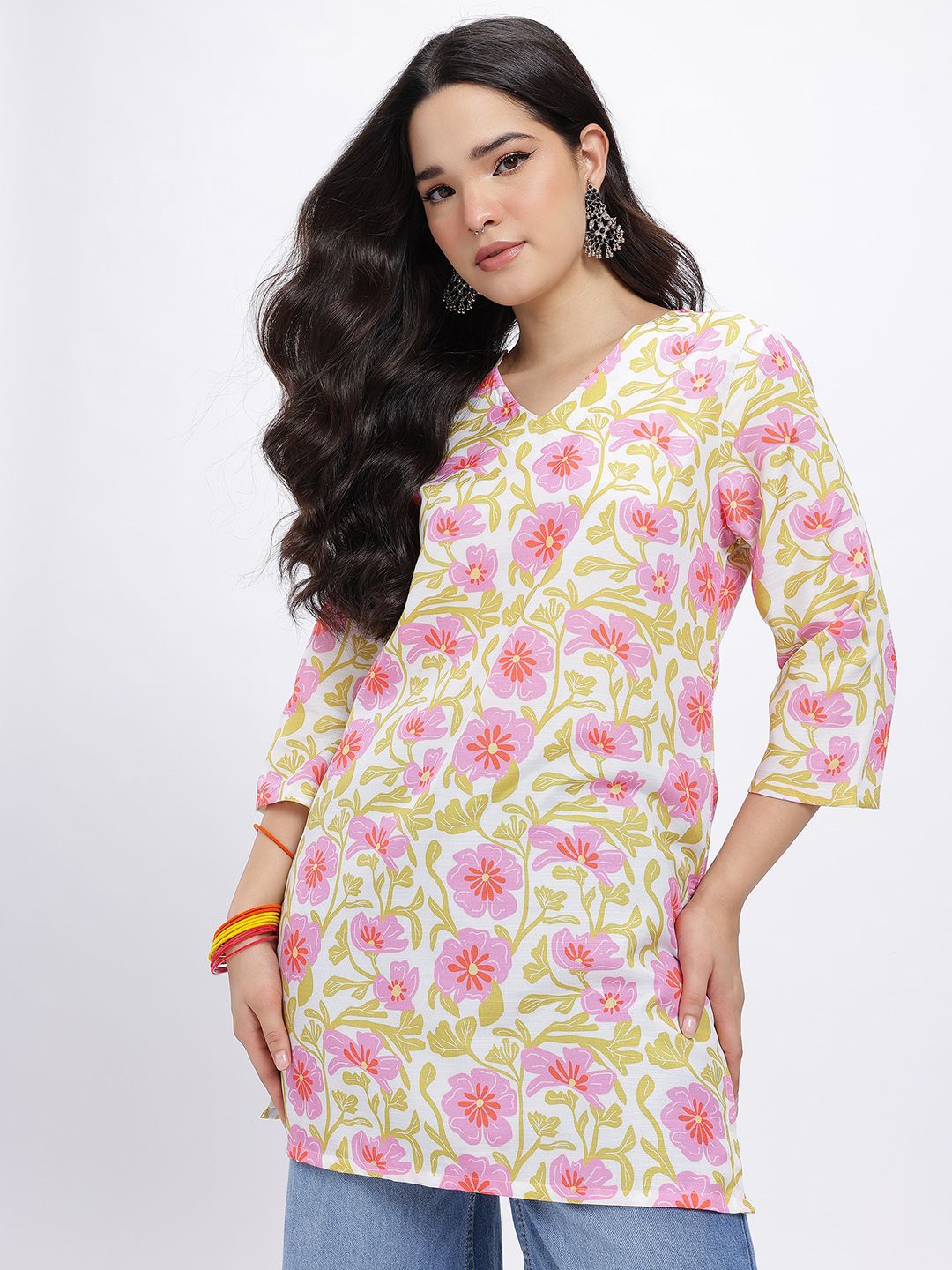 Anouk Rustic Floral Printed V-Neck Regular Kurti-image-44