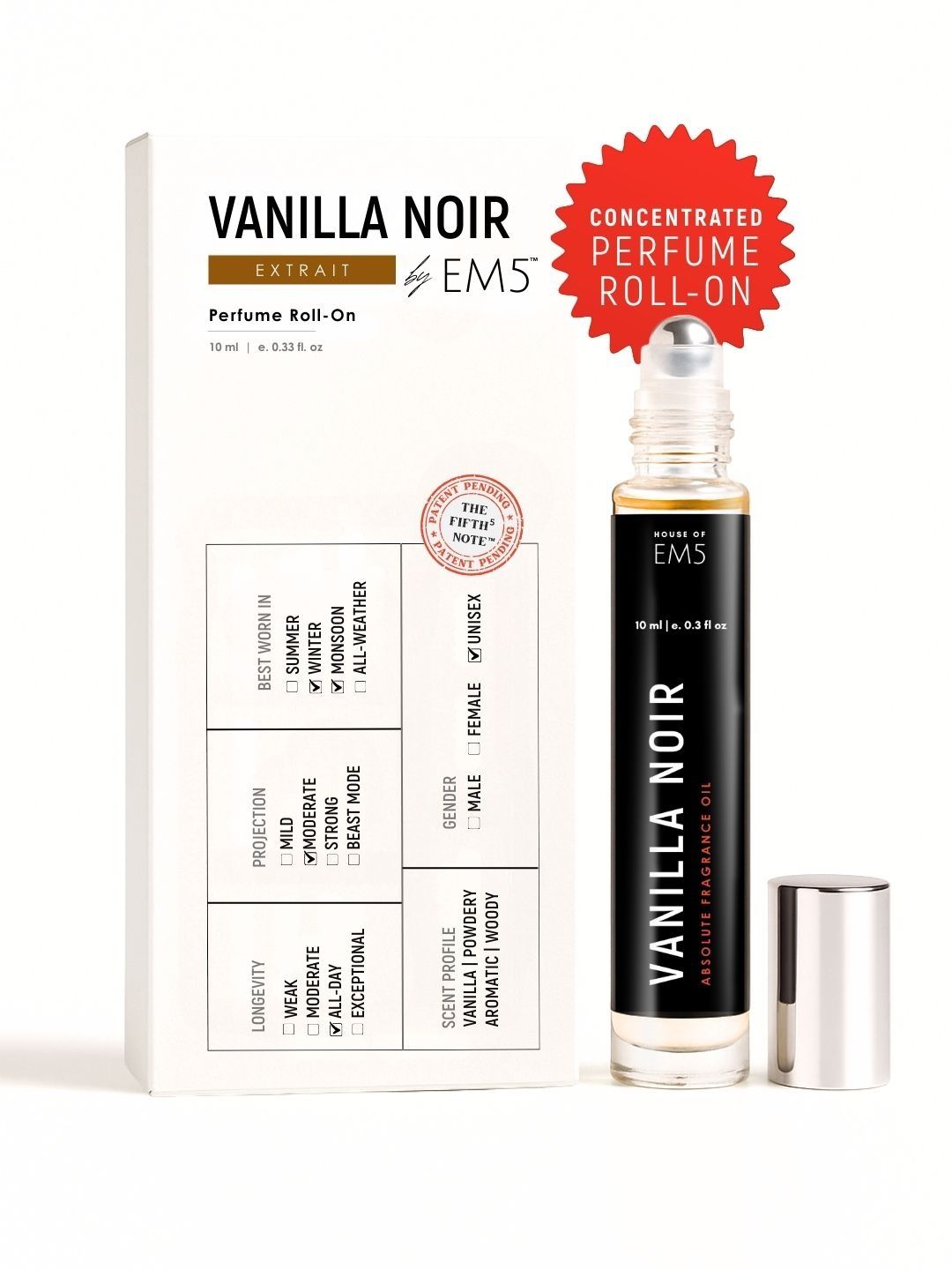 EM5 Vanilla Noir Perfume Roll-On - 10 ml-image-1