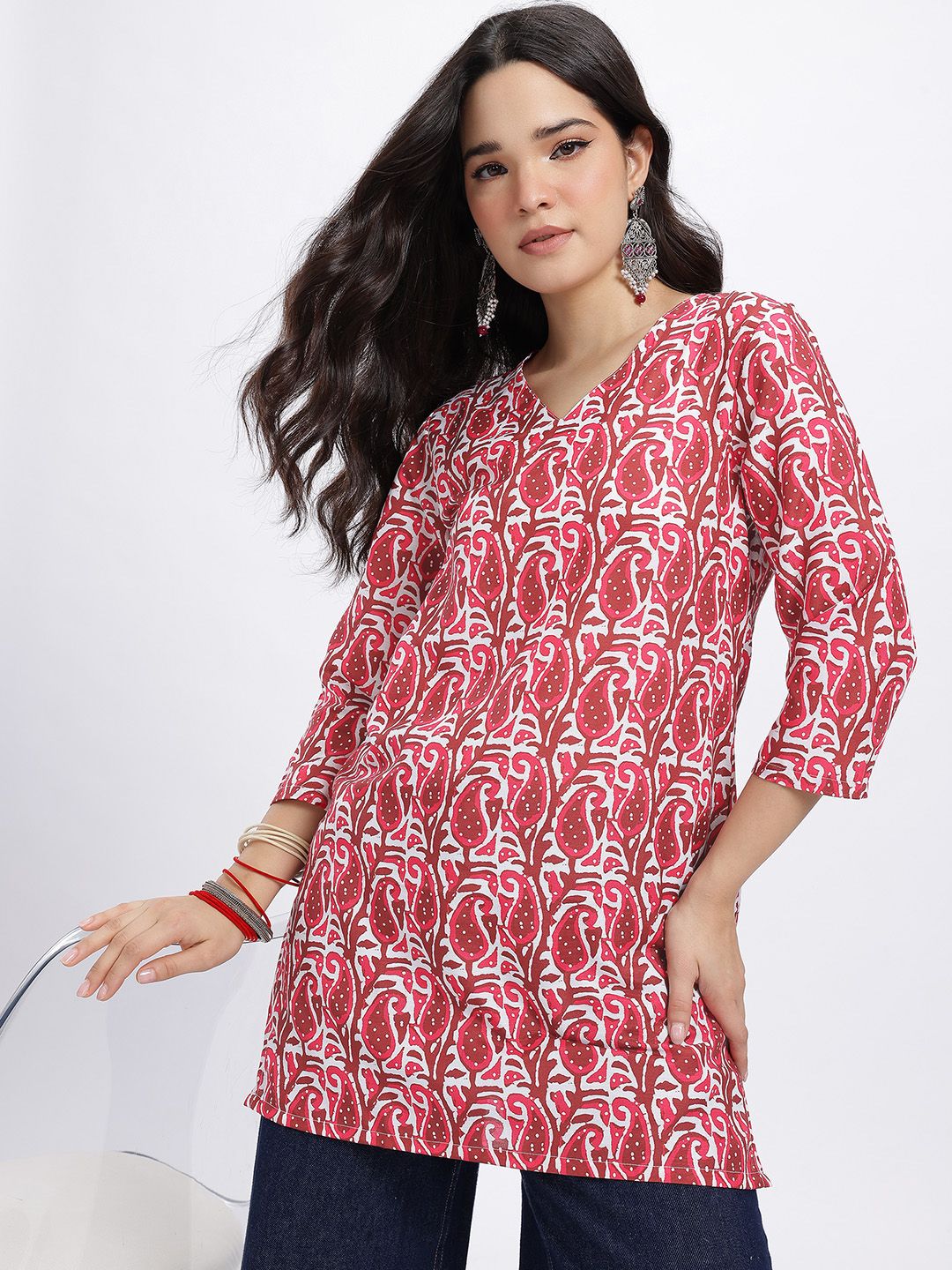Anouk Rustic Printed V-Neck Printed Kurti-picture-22