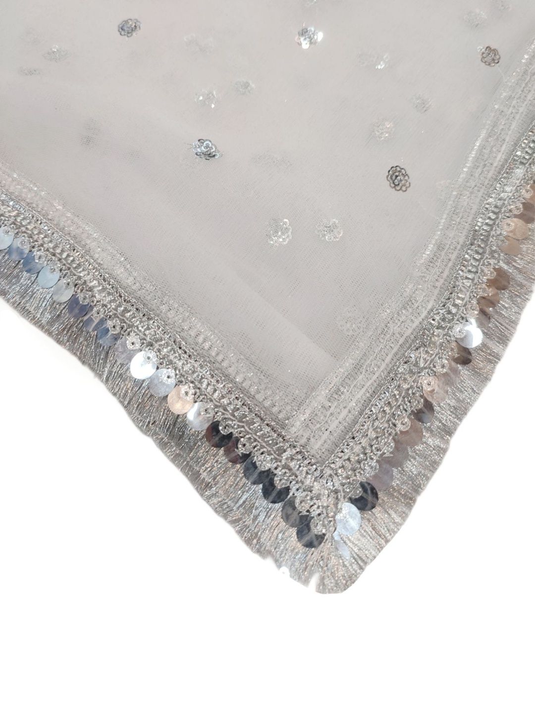Navti Creations Embroidered White Net Dupatta with Silver Sequins-image-49