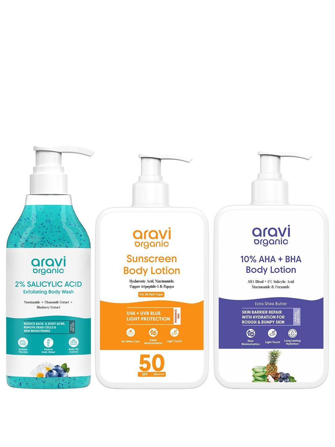 Aravi Organic Set of 3 Body Wash -300ml- Sunscreen Body Lotion -200ml & Body Lotion -200ml-picture-12