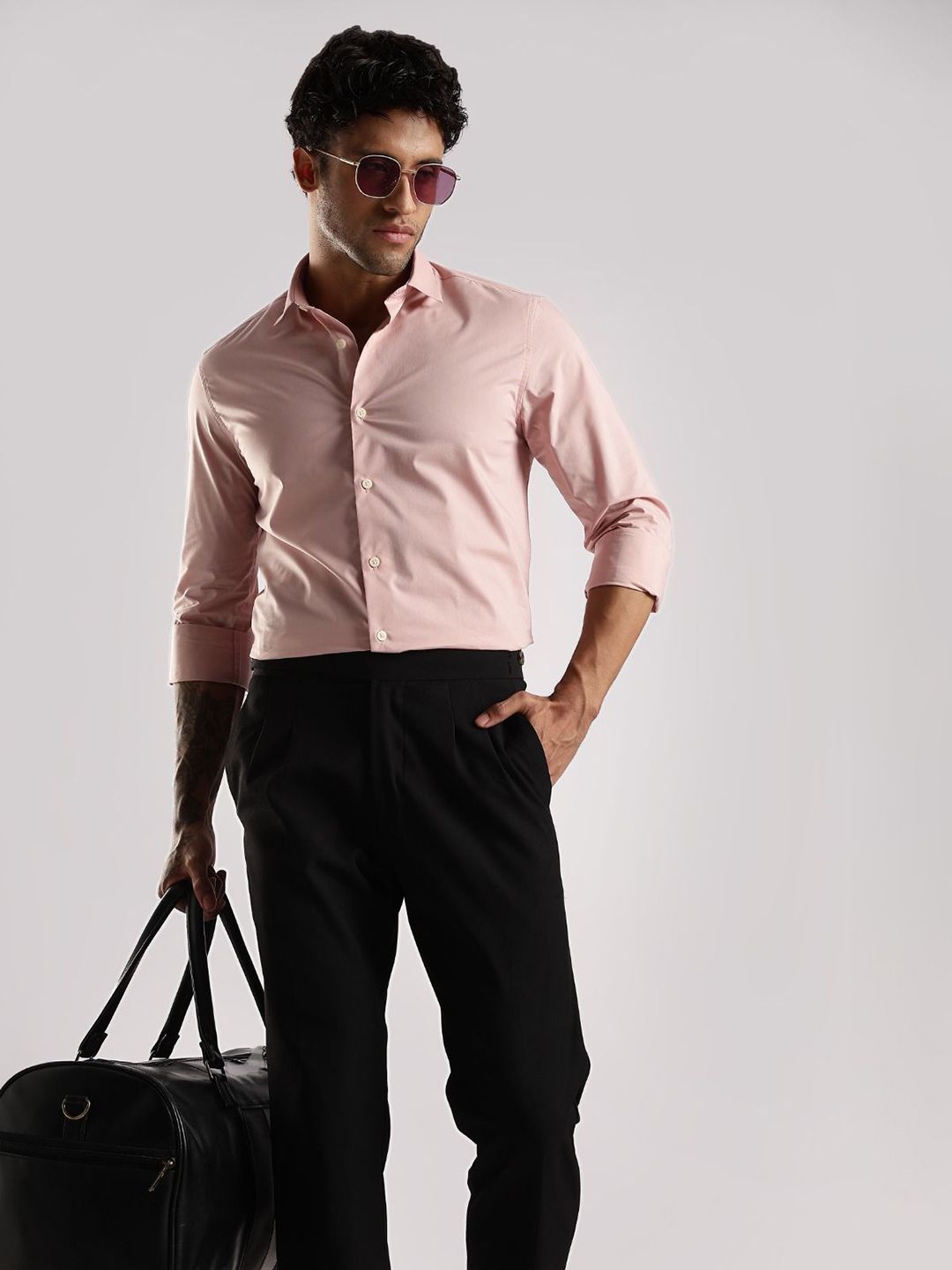 Blu MNKY Men Classic Slim Fit Solid Spread Collar Cotton Casual Shirt-picture-20