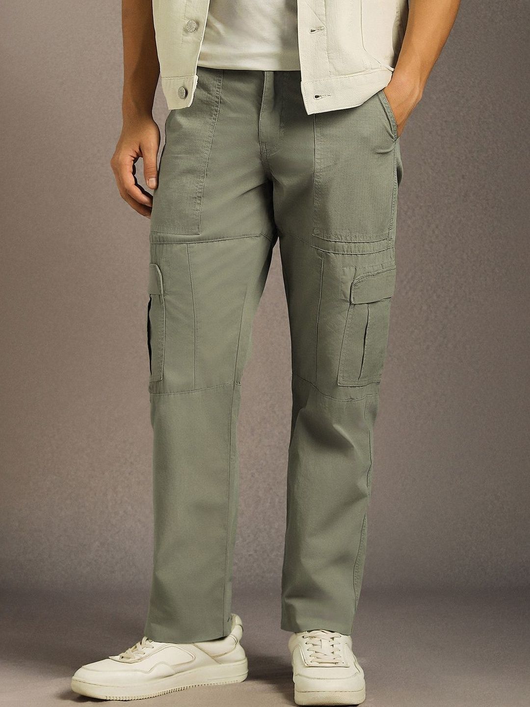 Louis Philippe Jeans Men Regular Fit Low-Rise Cotton Cargos Trousers-picture-42