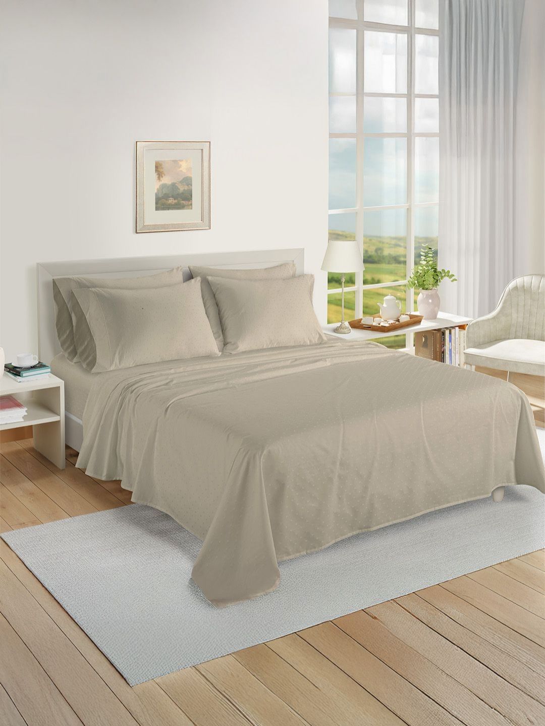 LANE LINEN Beige 100% Egyptian Cotton King Bed Cover-picture-12