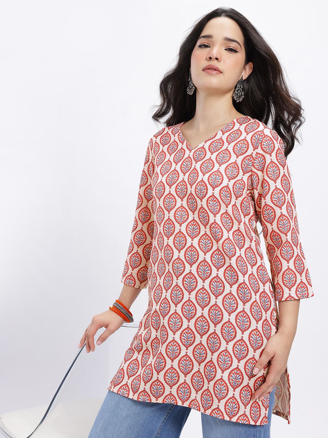 Anouk Rustic Ethnic Motifs Printed V-Neck Regular Kurti-picture-49