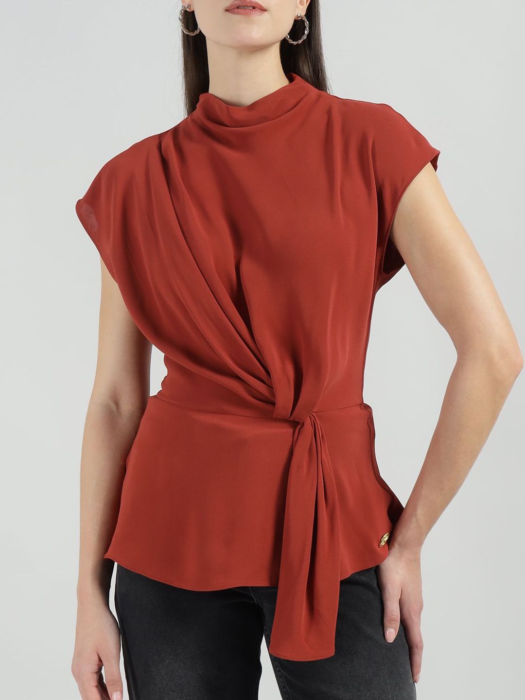 Karl Lagerfeld Women High Neck Extended Sleeves Knot Top-picture-26