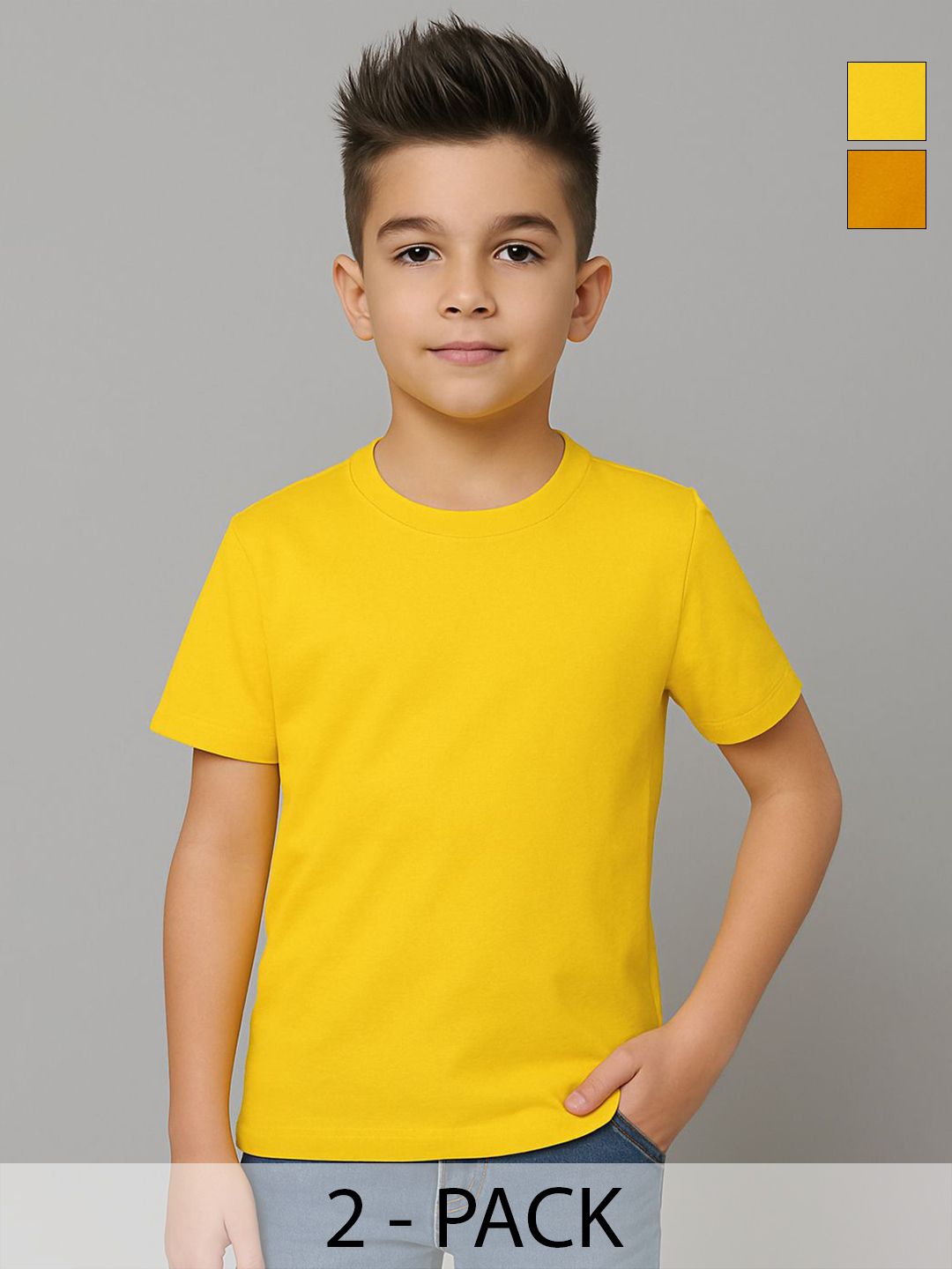FBAR Boys Pack of 2 Solid Round Neck Cotton T-shirts-picture-40