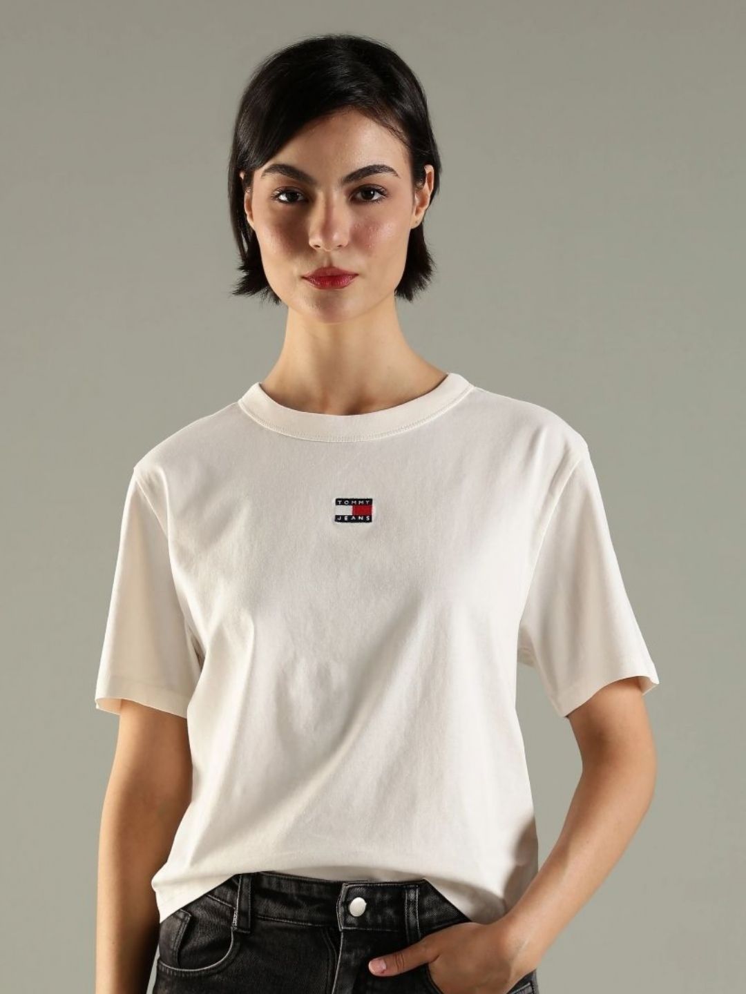 Tommy Hilfiger Women Solid Round Neck Cotton T-shirt-picture-42