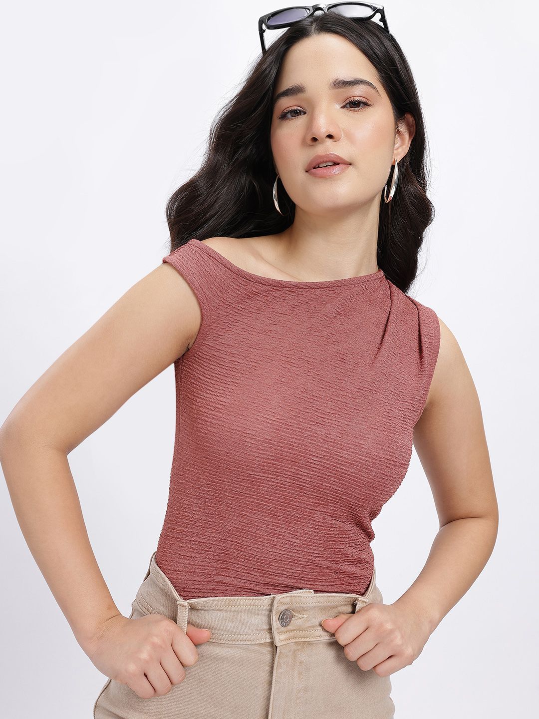 glitchez One Shoulder Pleated Textured Top-picture-41