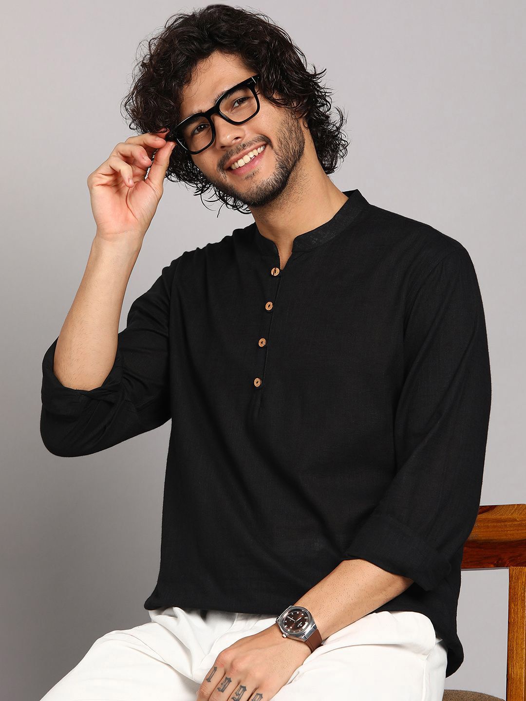 SWAGG INDIA Pure Cotton Mandarin Collar Short Kurta-picture-22