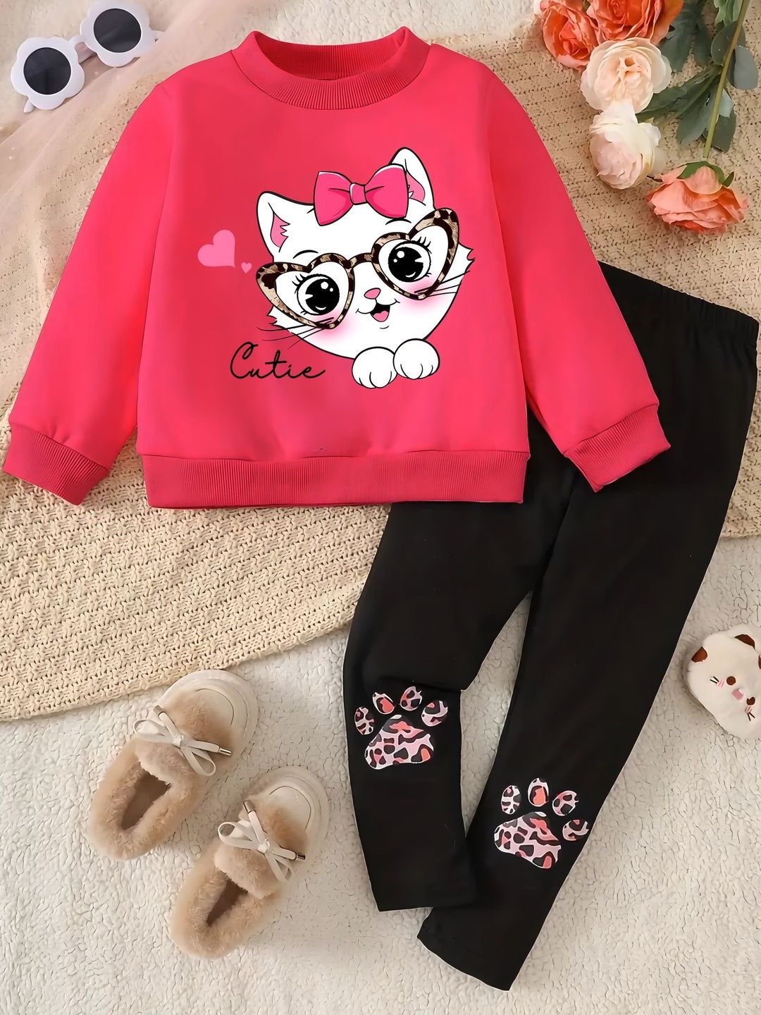 KEESOR Girls Rose & Black Printed T-shirt & Joggers Clothing Set-picture-21