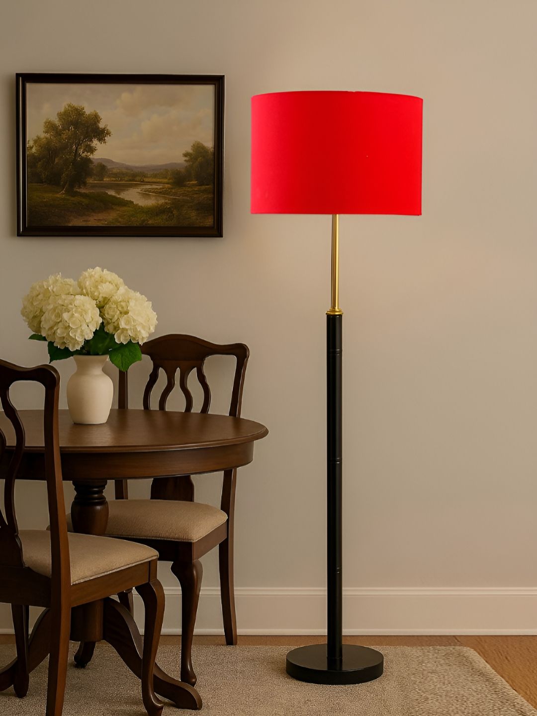 Devansh Red & Black Cylinder Wooden Floor Lamp-picture-12