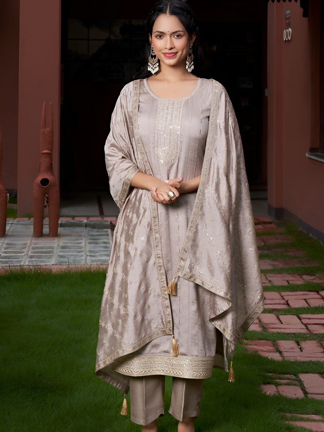 Brand Hill Women Ethnic Motifs Embroidered Kurta with Trousers & Dupatta-picture-13