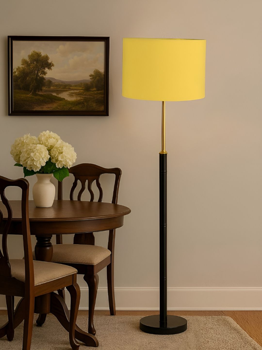 Devansh Yellow & Black Cylinder Wooden Floor Lamp-picture-15