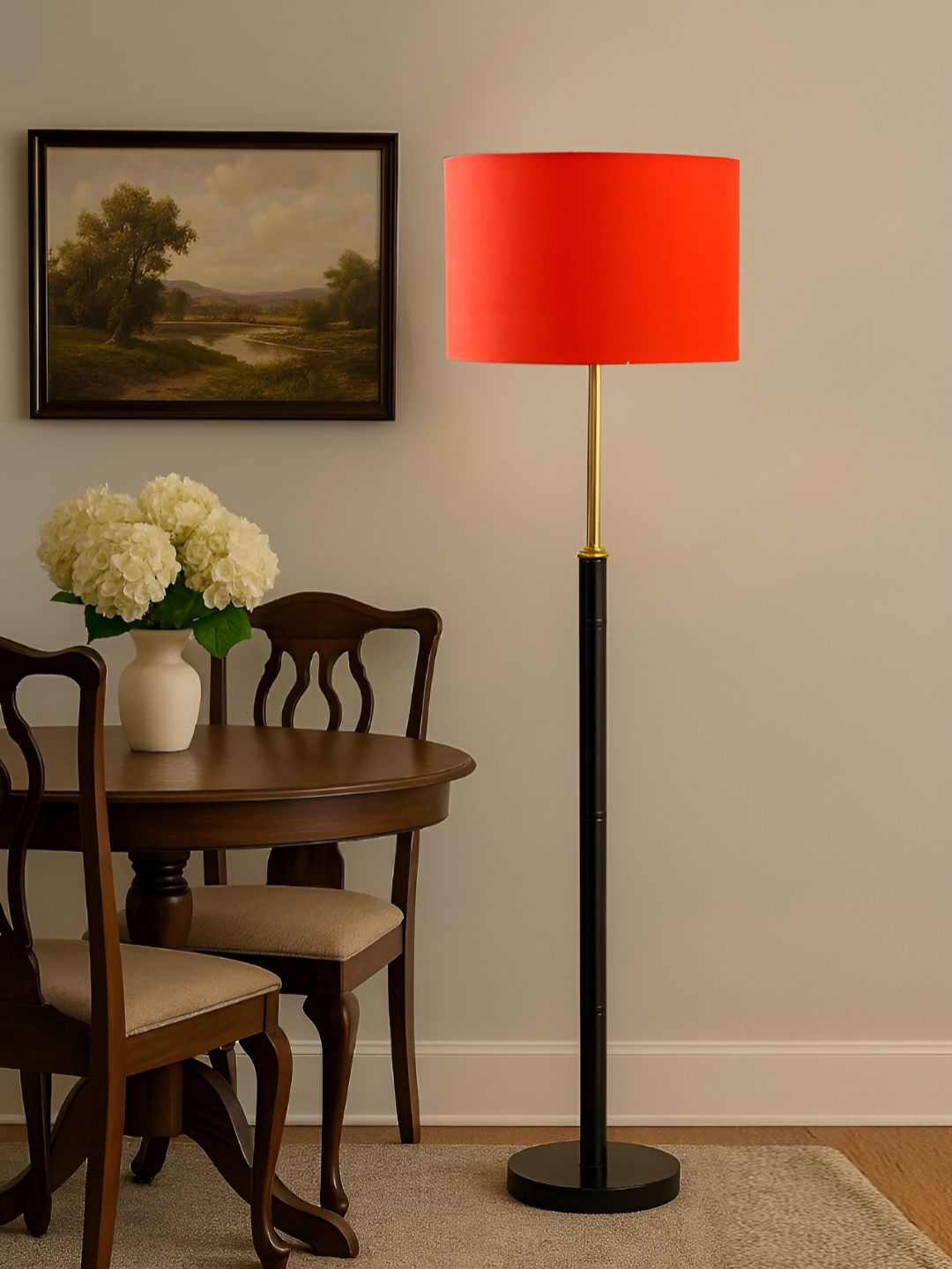 Devansh Orange & Black Cylinder Wooden Floor Lamp-picture-7