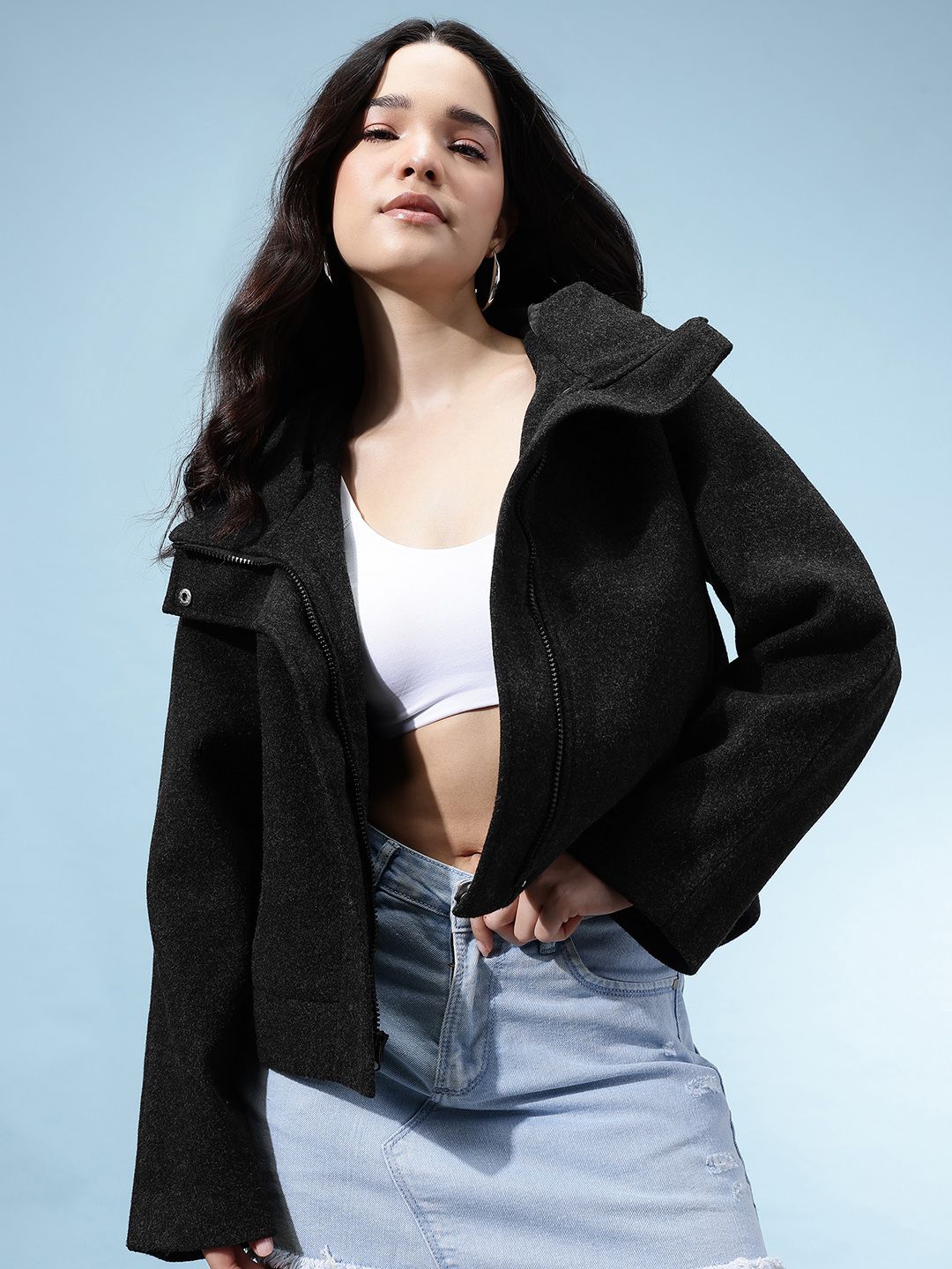 glitchez Drop-Shoulder Sleeves Hooded Relaxed Fit Tailored Jacket-image-15