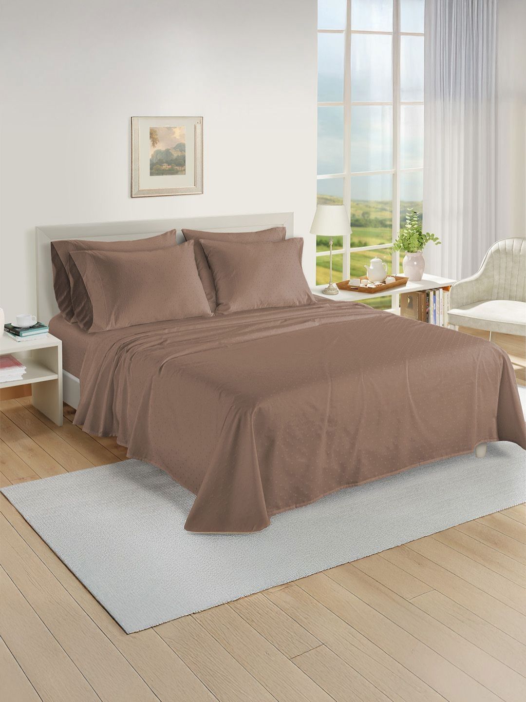 LANE LINEN Brown Egyptian Cotton 5 Pieces Double King Superfine Bedding Set-image-26