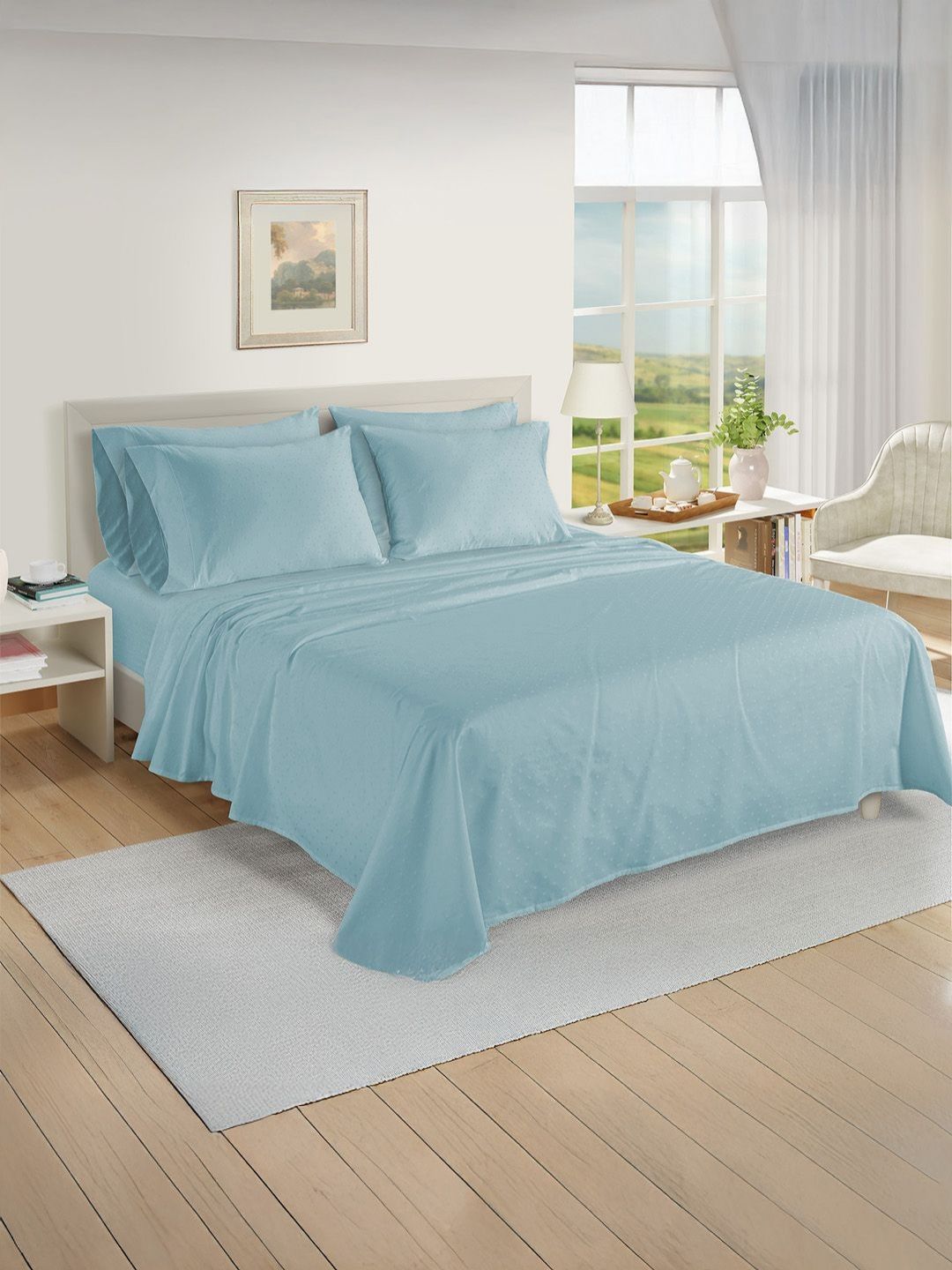 LANE LINEN Blue Striped Egyptian Cotton 5 Piece Double King Superfine Bedding Set-image-41