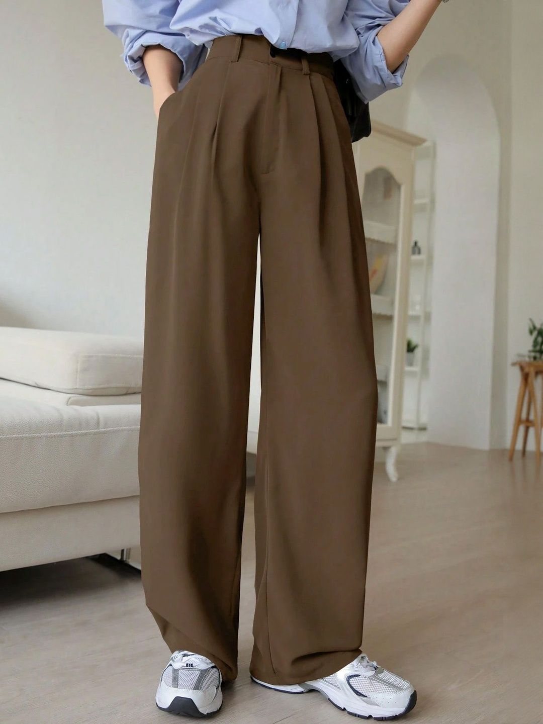 FNOCKS Women Relaxed Straight Leg High-Rise Pleated Trousers-picture-21