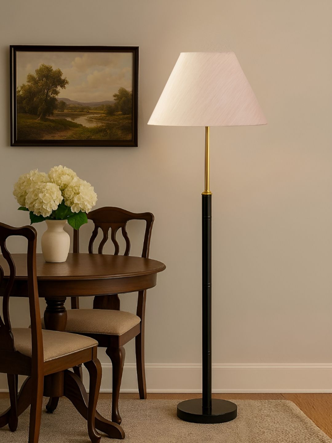 Devansh Off White & Black Frustum Wooden Floor Lamp-picture-13