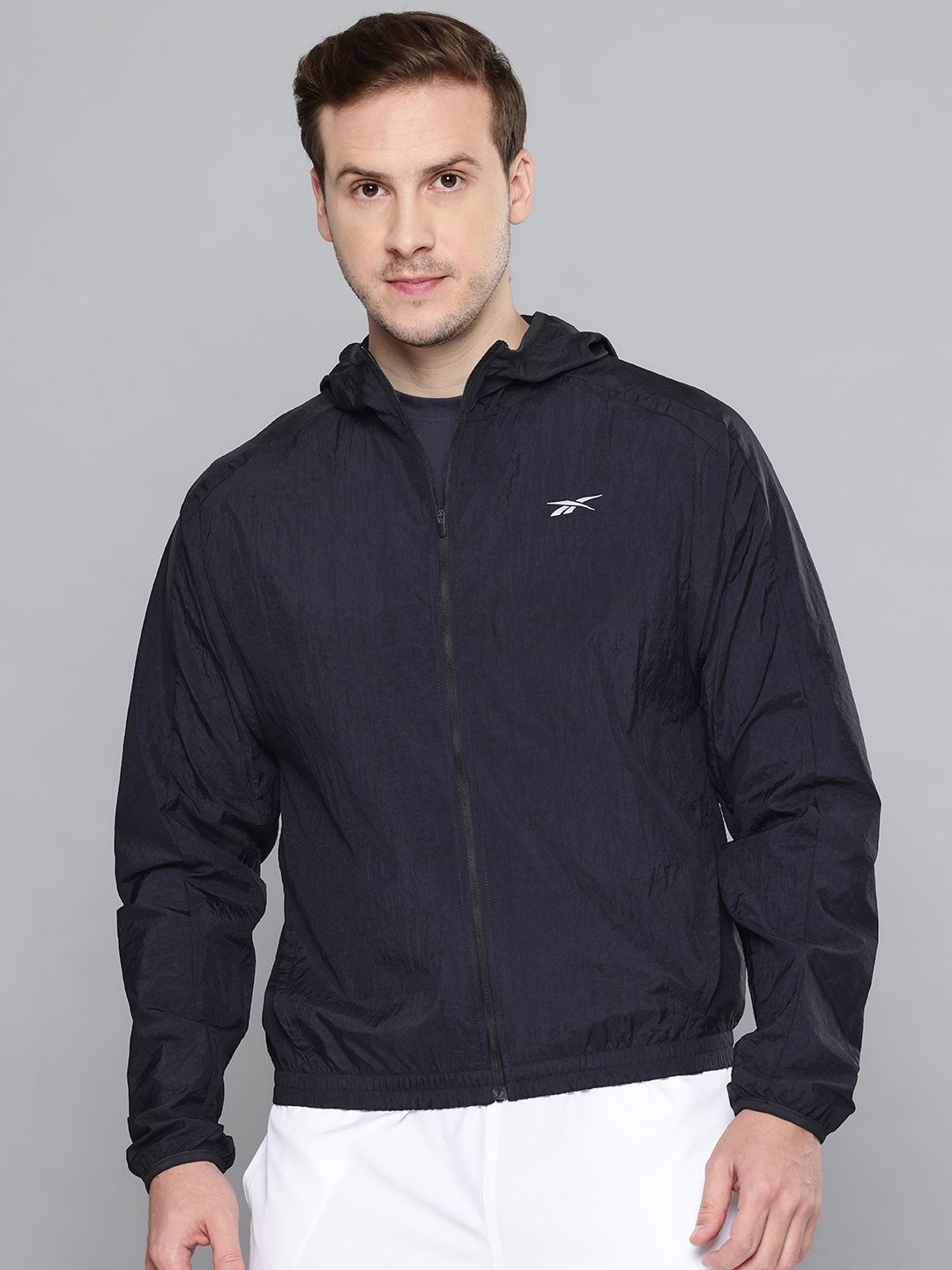 Reebok Brand Logo Detail Hooded Running Jacket