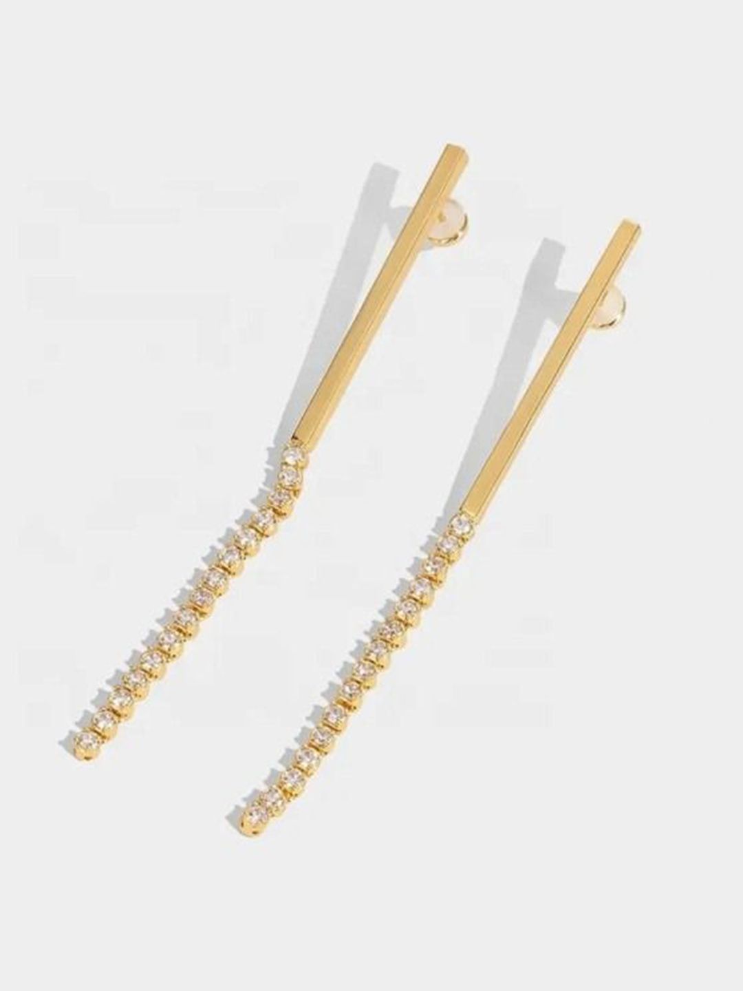 FIMBUL Gold-Plated Rhinestone Studded Geometric Shaped Drop Earrings-picture-17