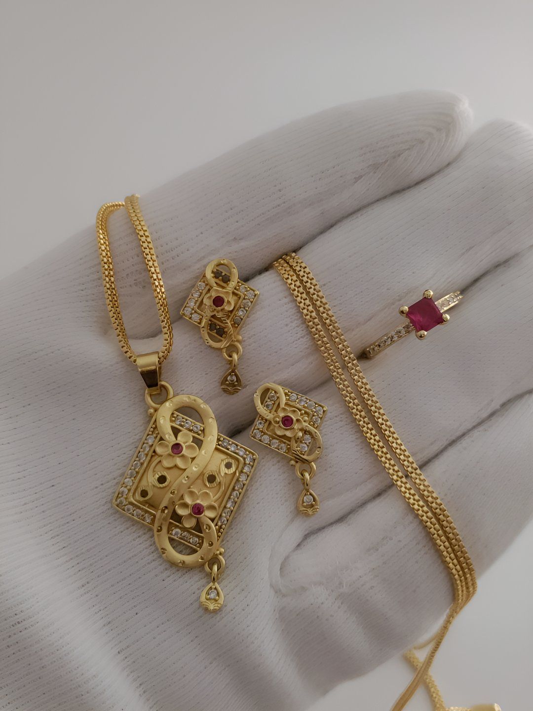 V.K.PAYAL.JEWELLERY Gold-Plated Artificial Stones Studded Pendant Set With Finger Ring-picture-20