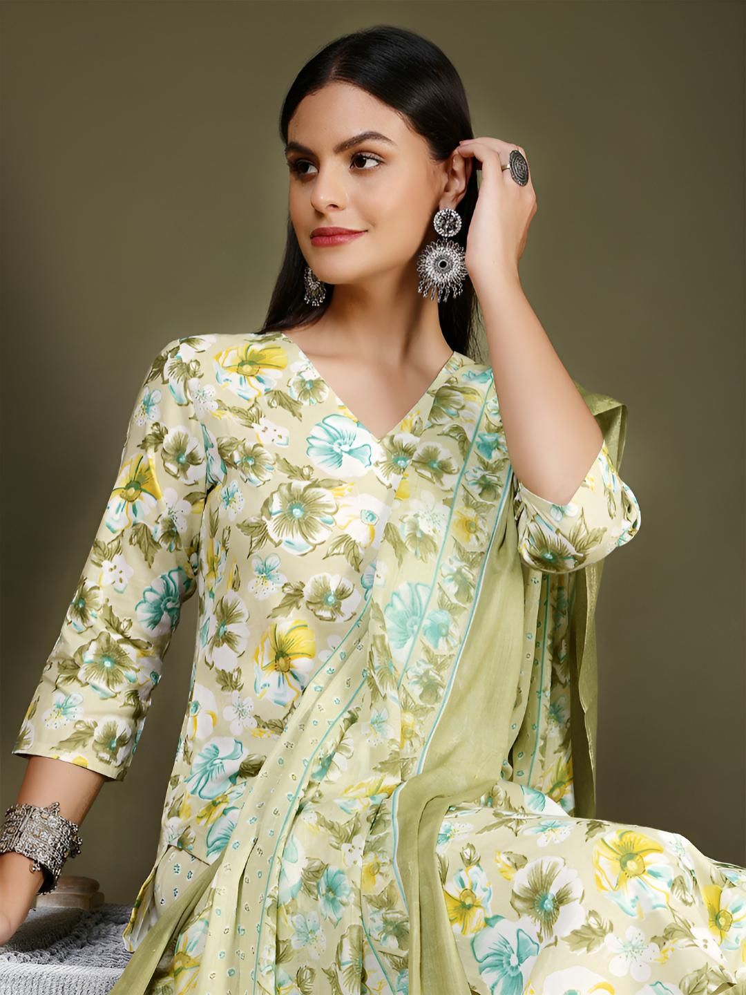 Anouk Rustic Women Floral Printed Regular Pure Cotton Kurta With Trousers & Dupatta-picture-11