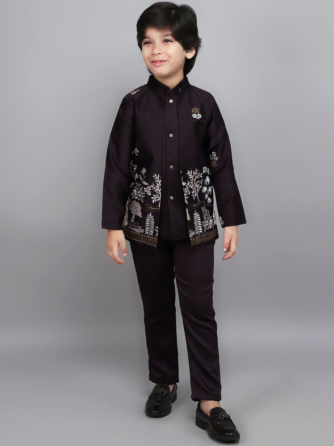 BAESD Boys Sequins Embellished & Floral Embroidered Sherwani Set-picture-23