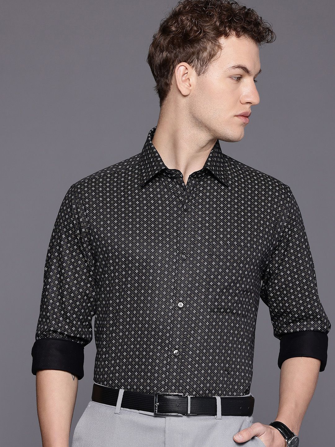 Raymond Slim Fit Floral Printed Pure Cotton Formal Shirt-picture-34